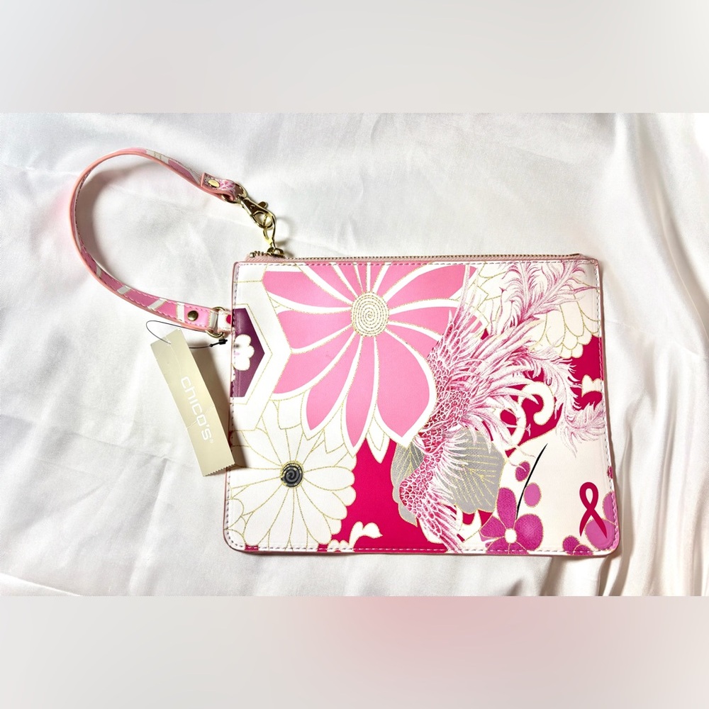 Chico's Vibrant Pink and White Floral Clutch